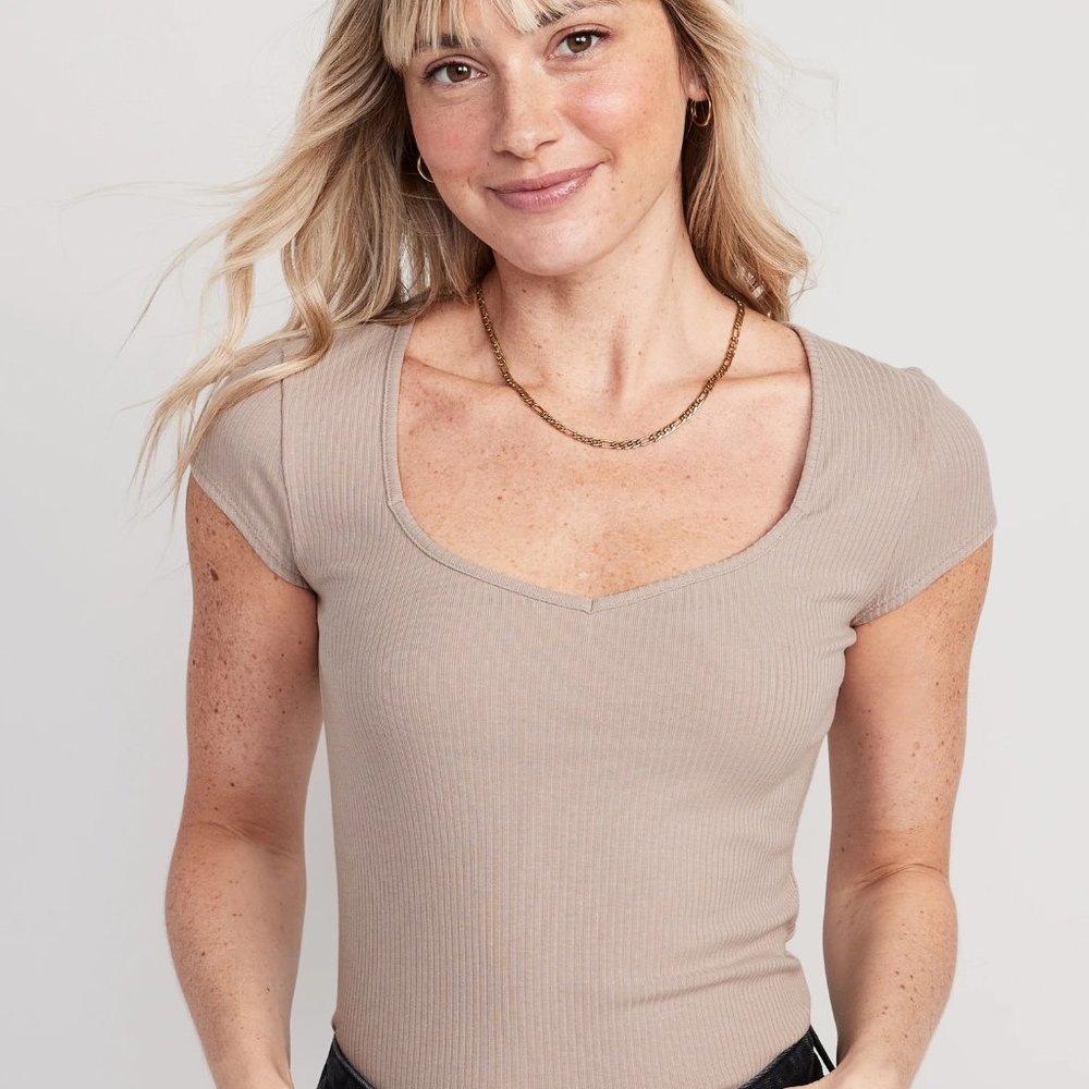 LAST CHANCE 3/$15 Light Pink-Beige Sweetheart Rib-Knit T-Shirt Old Navy